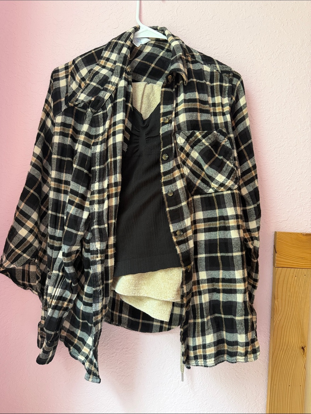 Time and Tru Black & Cream Plaid Button-Up Shacket